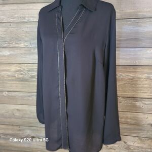 Christopher & Banks Black Zip-Accent Top